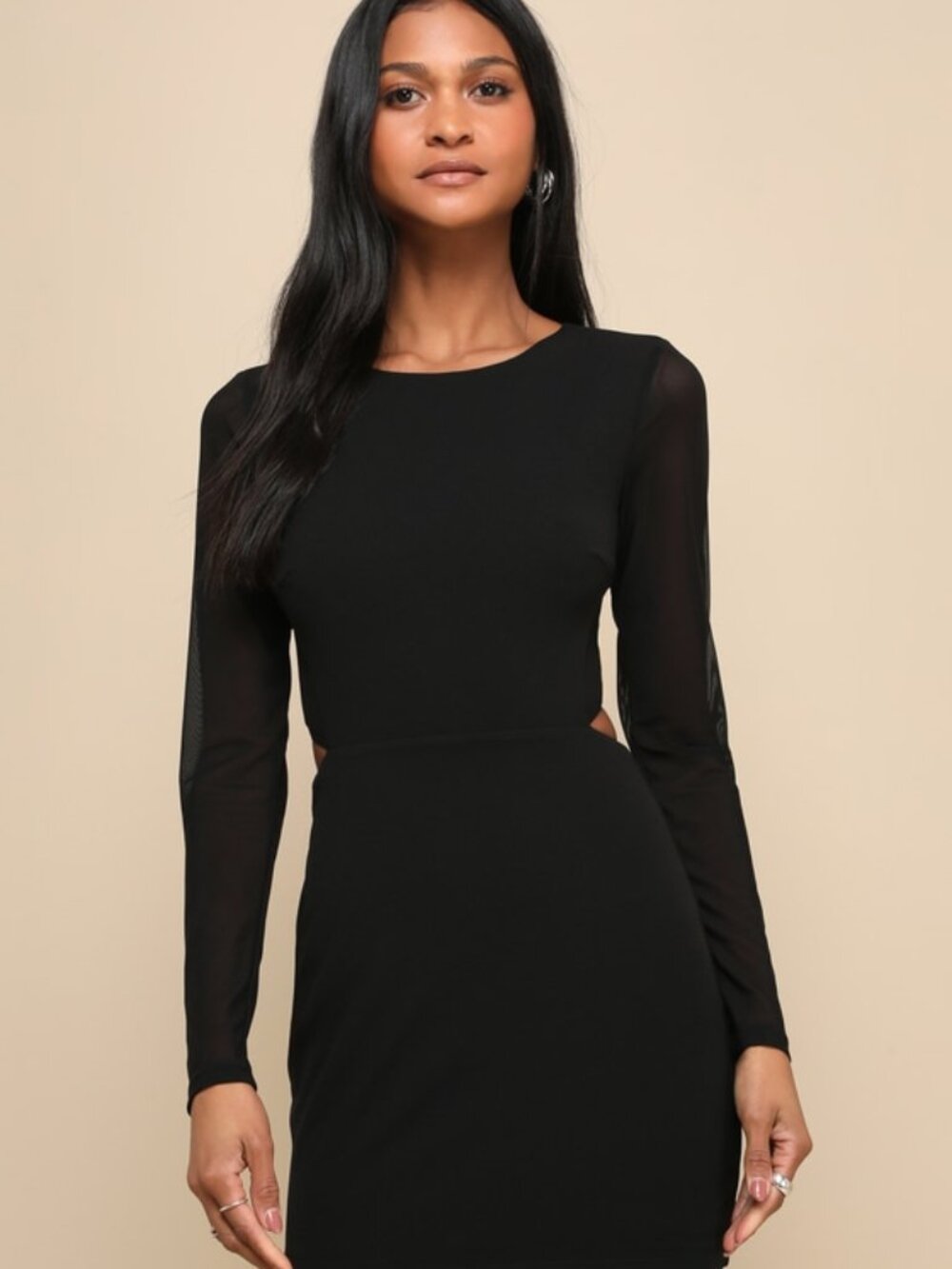 Lulus Garden Bliss Black Long Sleeve Cutout Bodycon Mini Dress - Size XS
